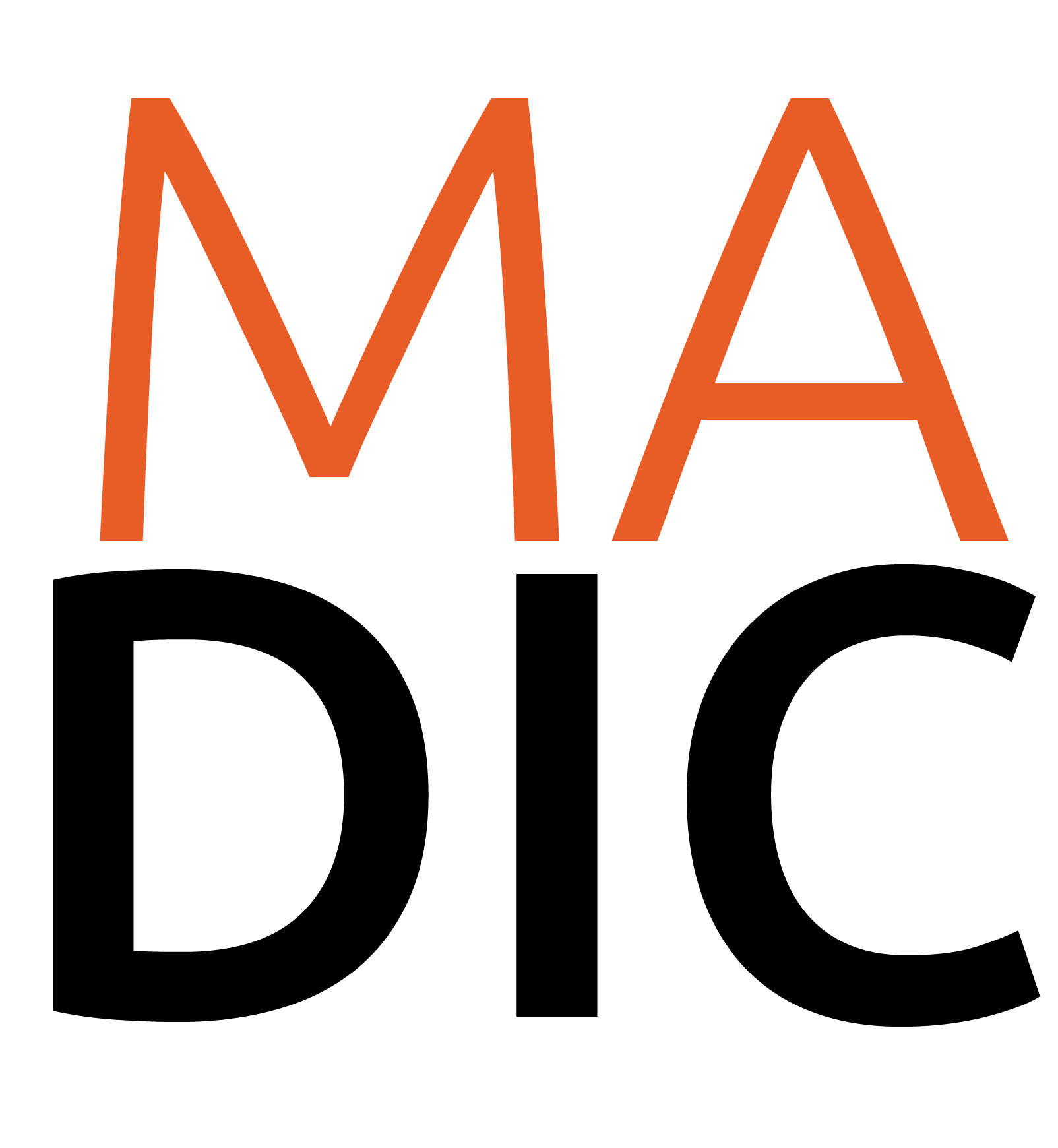 Logotipo de la MADIC conformado por las letras M, A en naranja y debajo las letras D, I, C en color negro